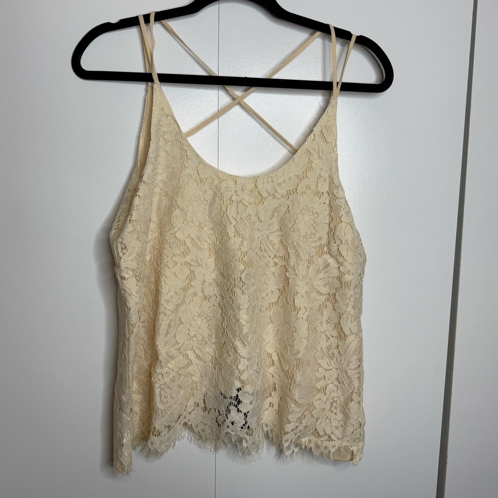 Chaser - Lace Overlay Top- Cream - NWT Small - Picture 2 of 7